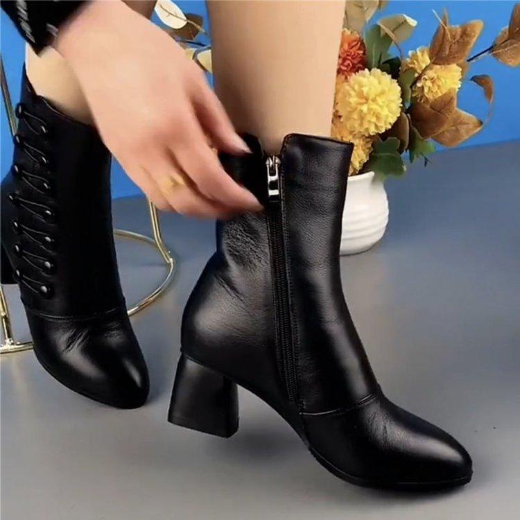 Botine din piele ultra-confortabile cu fermoar lateral 